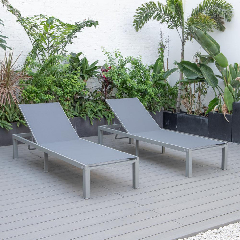 Marlin Patio Chaise Lounge Chair With Grey Aluminum Frame, Set of 2