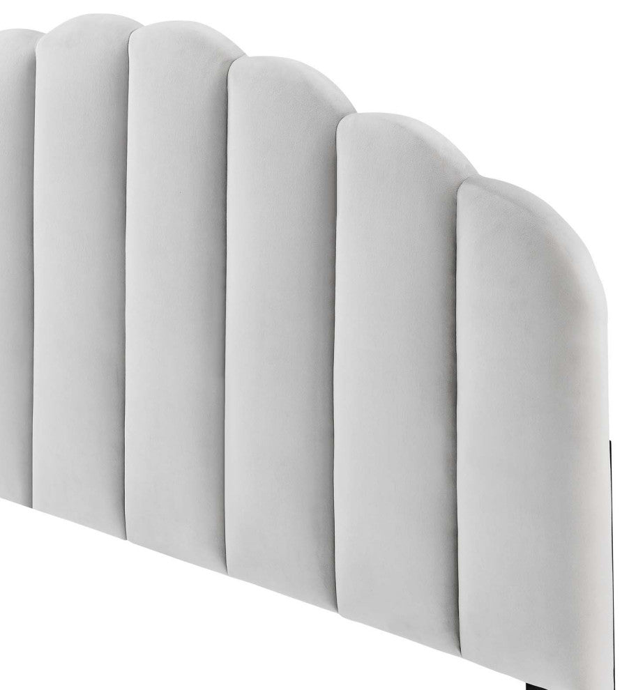 Headboard, Full Queen Size, Velvet, Light Gray, Modern Contemporary