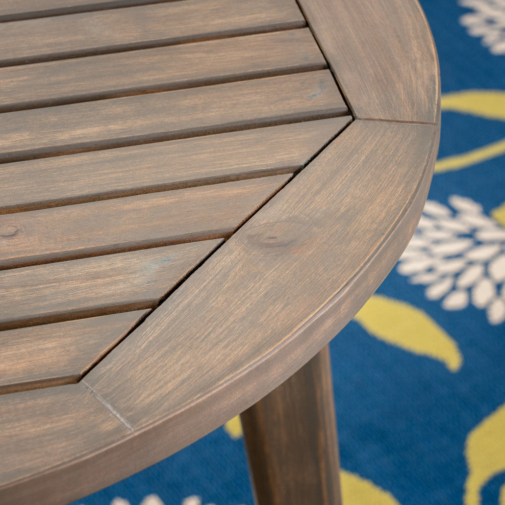 GDF Studio Fitch Outdoor Round Acacia Wood Bistro Table, Gray