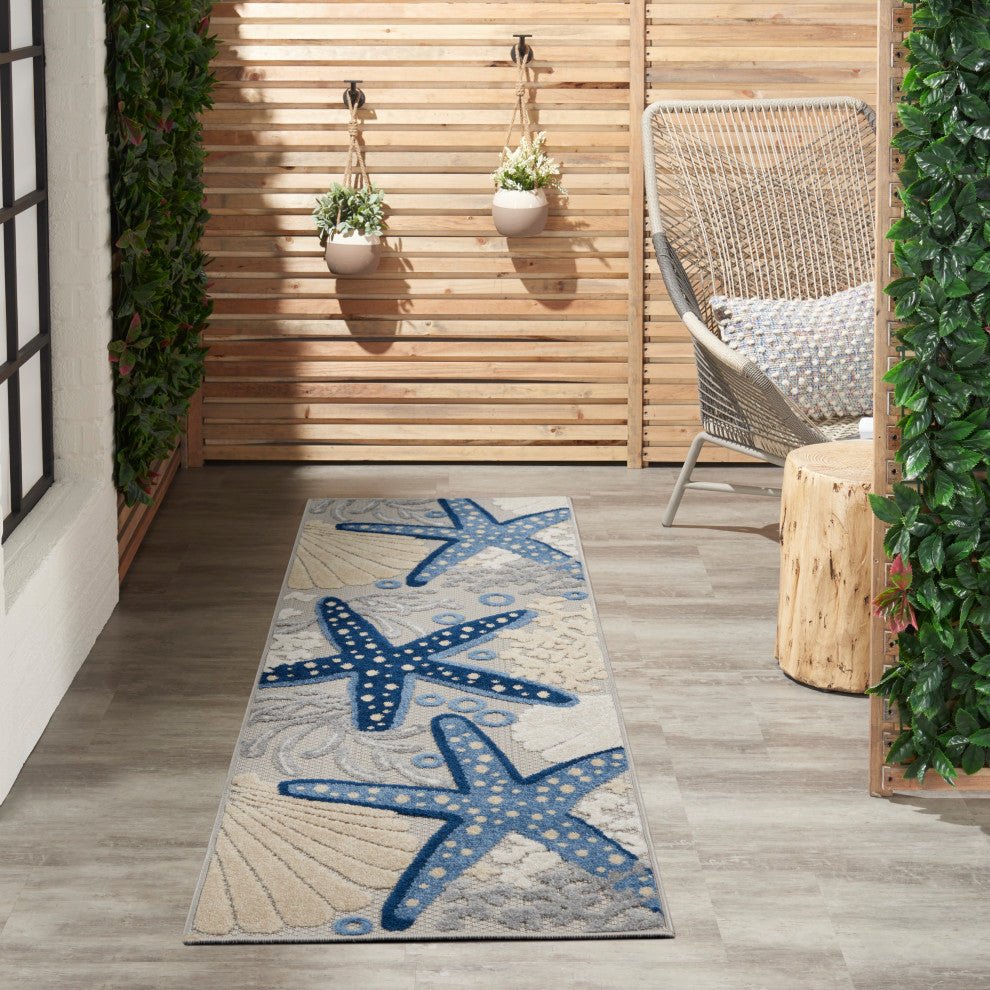 Nourison Aloha 2' x 6' Blue/Grey Coastal, Nautical & Beach Area Rug