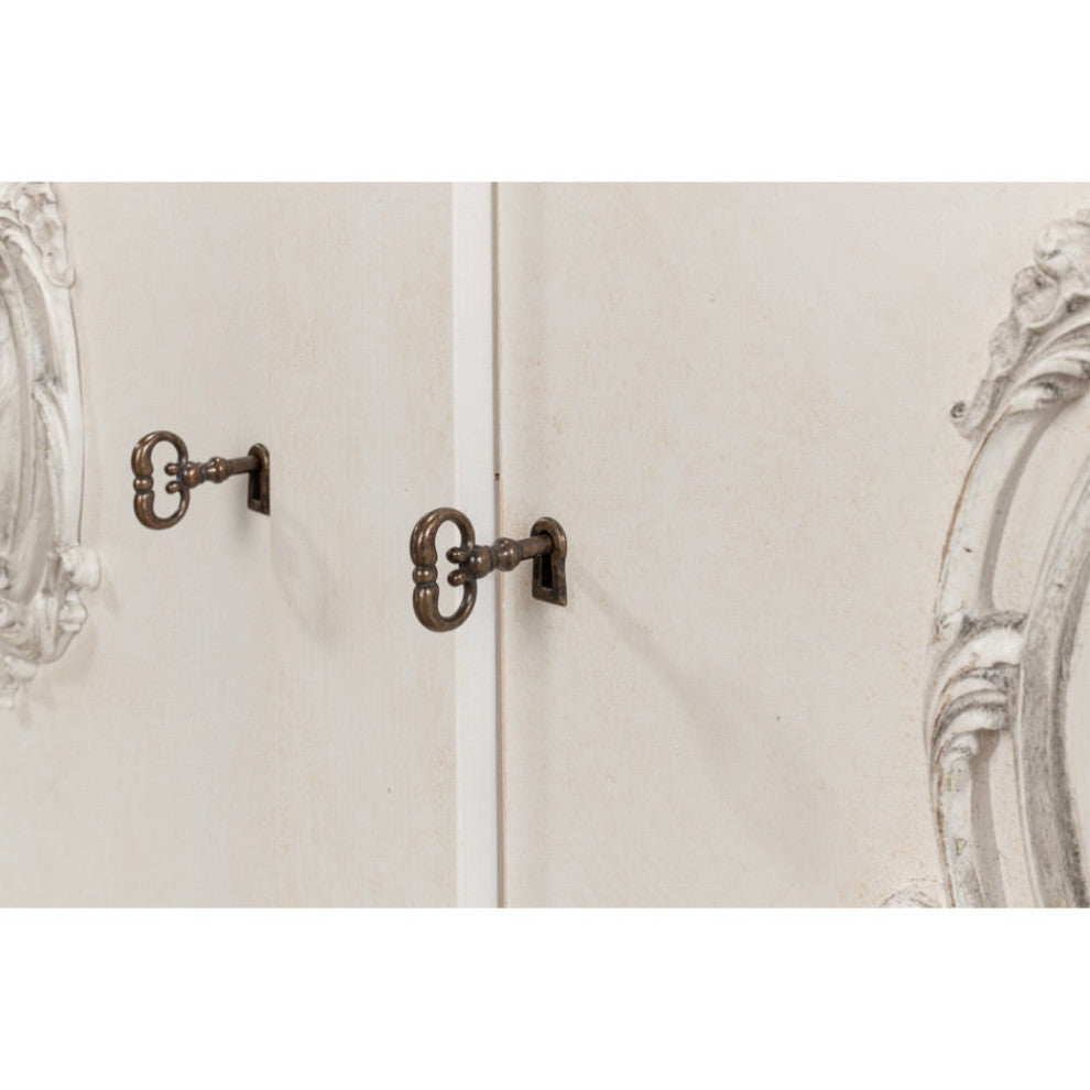 Crested Wall Cabinet Antiqued White Sideboard