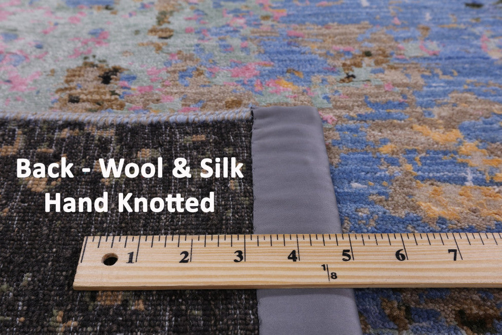 8' 11" X 12' 1" Wool and Silk Abstract Hand-Knotted Rug Q7194