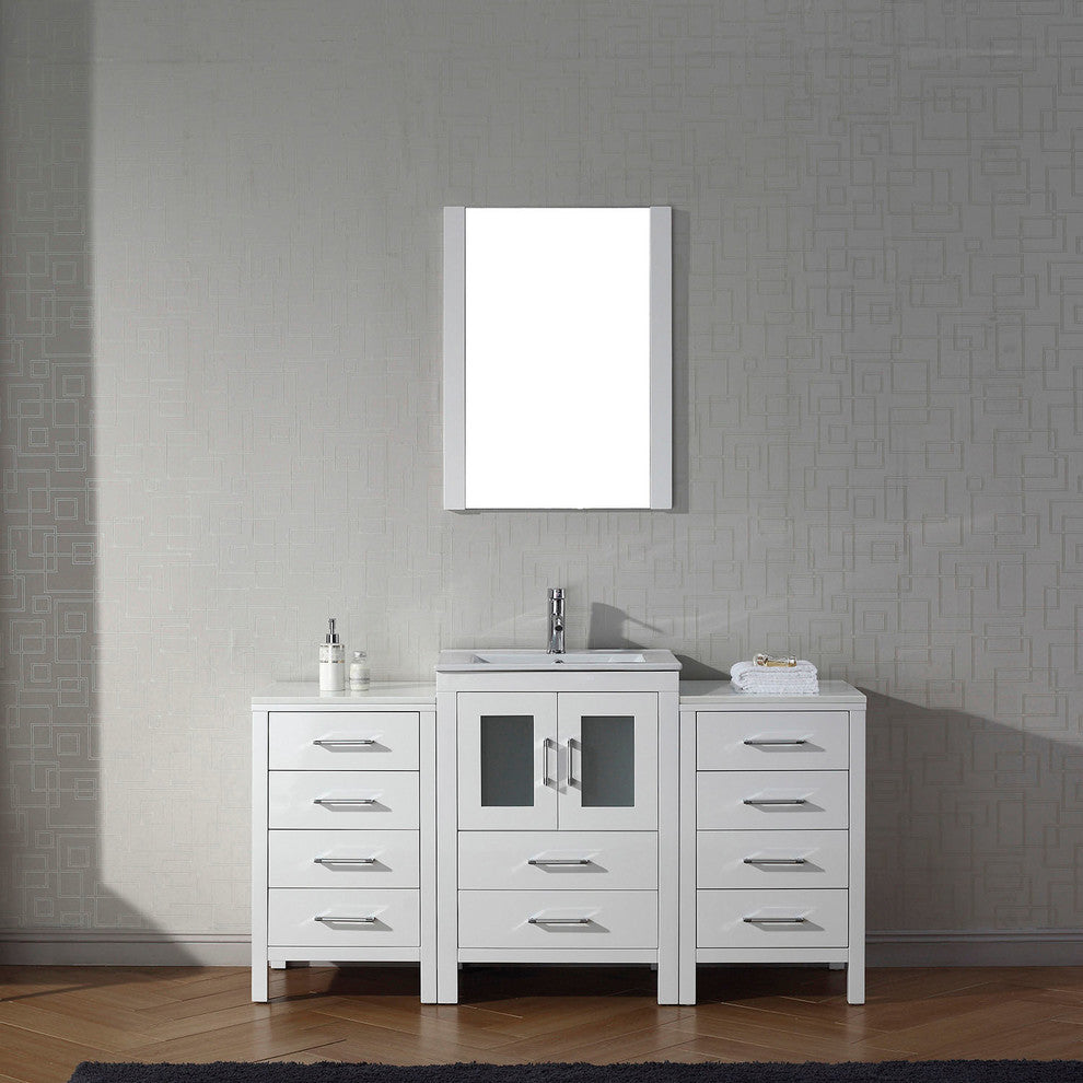 Dior 60" Single Bathroom Vanity, White, White Ceramic, Brushed Nickel Faucet