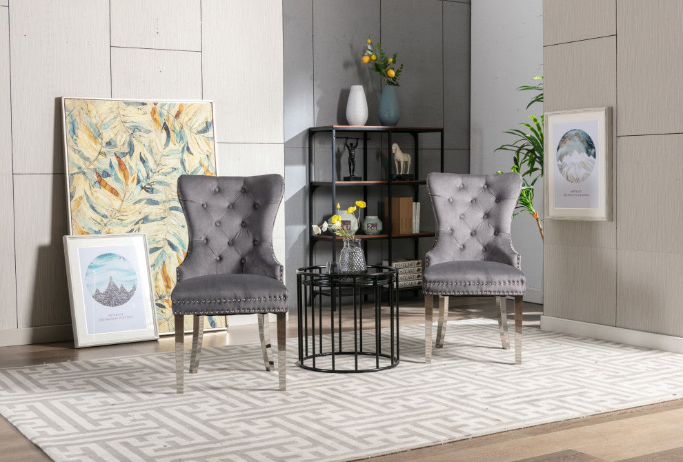 Home Beyond Tufted Velvet Wingback Dining Chairs Set of 2, Gray