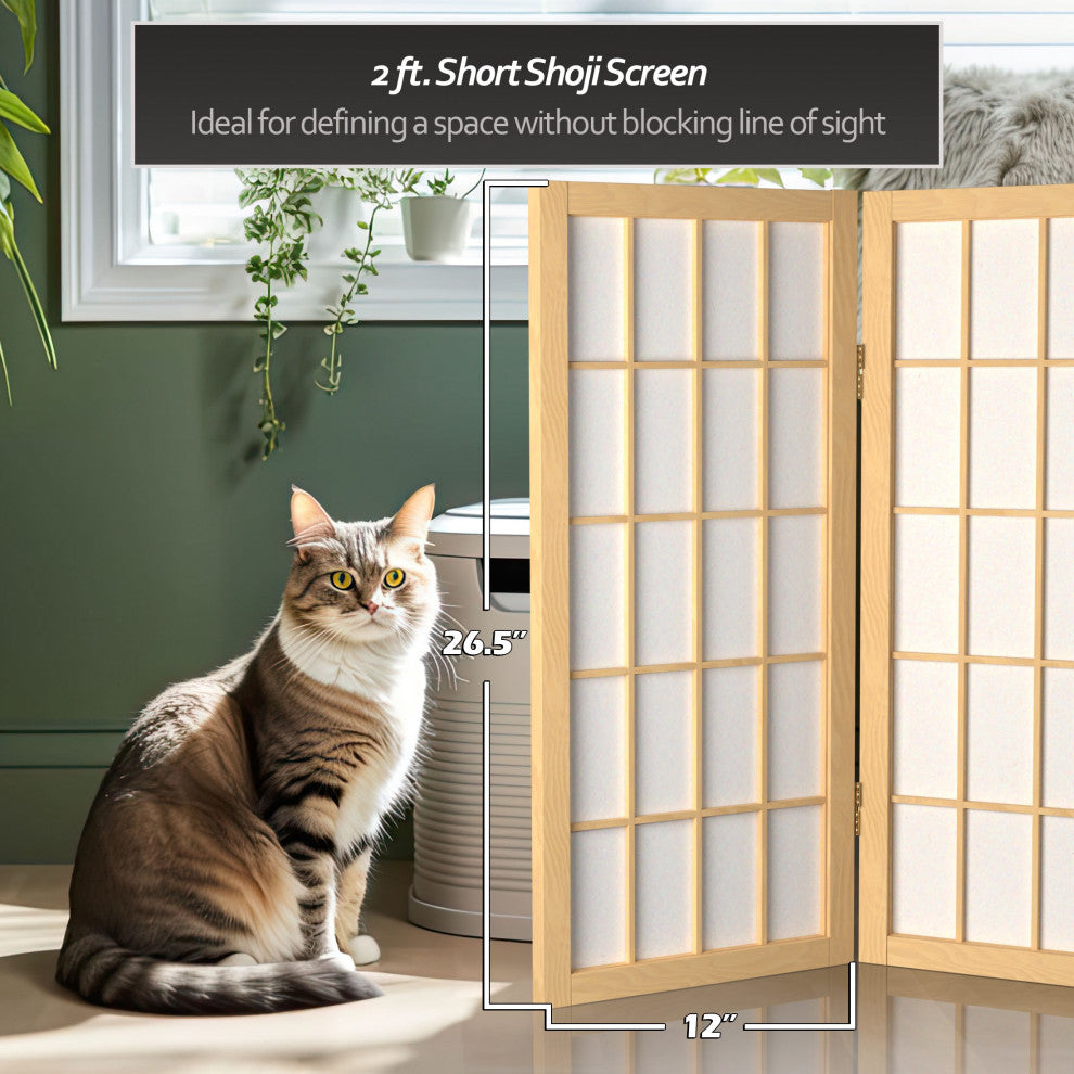 2' Tall Desktop Window Pane Shoji Screen, Natural, 5 Panels