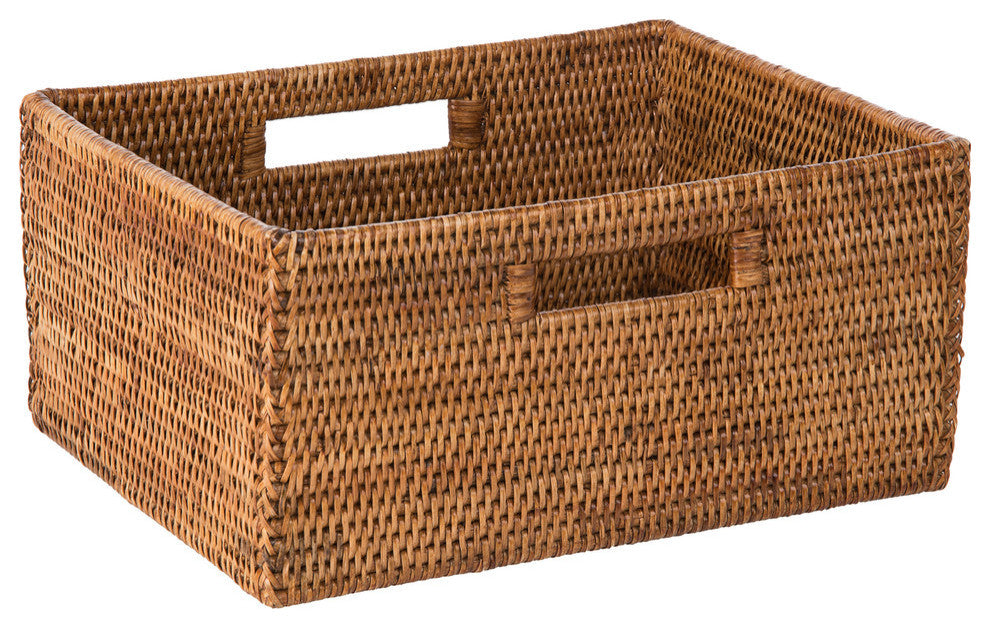 La Jolla Rattan Shelf Basket With Handles, Medium, Honey Brown
