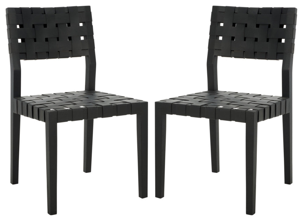 Safavieh Couture Bette Woven Leather Dining Chair, Black