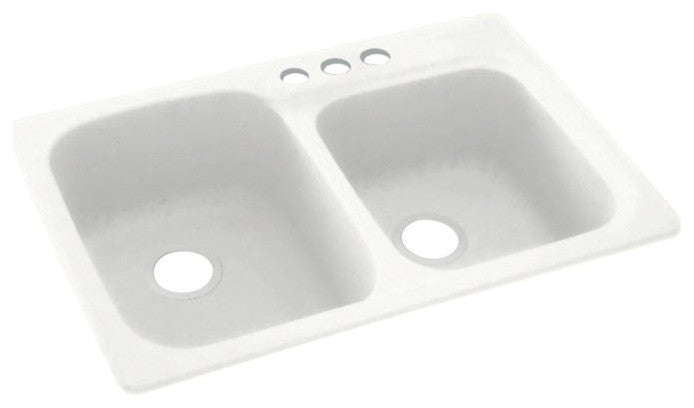 Swan 33x22x9 Solid Surface Kitchen Sink, 3-Hole, Tahiti White
