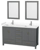 60"DBL Vanity Dark Gray, White Cult. Marble Countertop, Sinks, 24"Mirrors