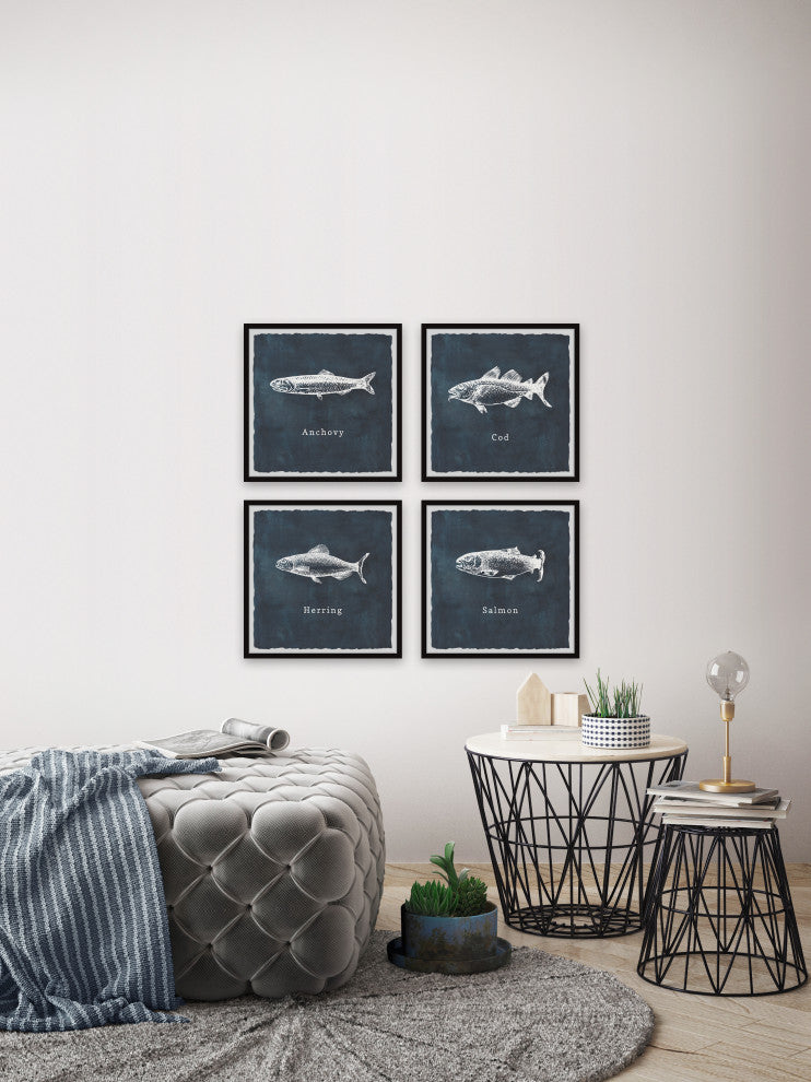 Herring and Salmon Quadriptych, 4-Piece Set, 12x12 Panels