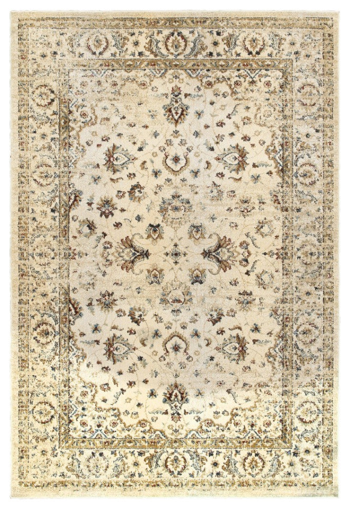 8" x 11" Ivory and Gold Distressed Indoor Area Rug