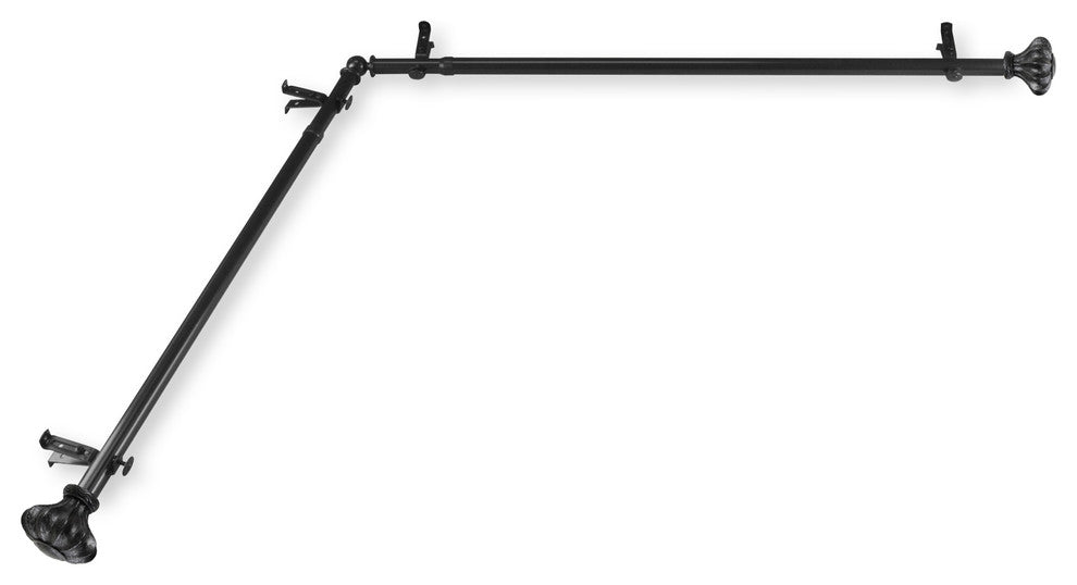 Maurice 13/16 inch Corner Window Curtain Rod, Black, 120-170"