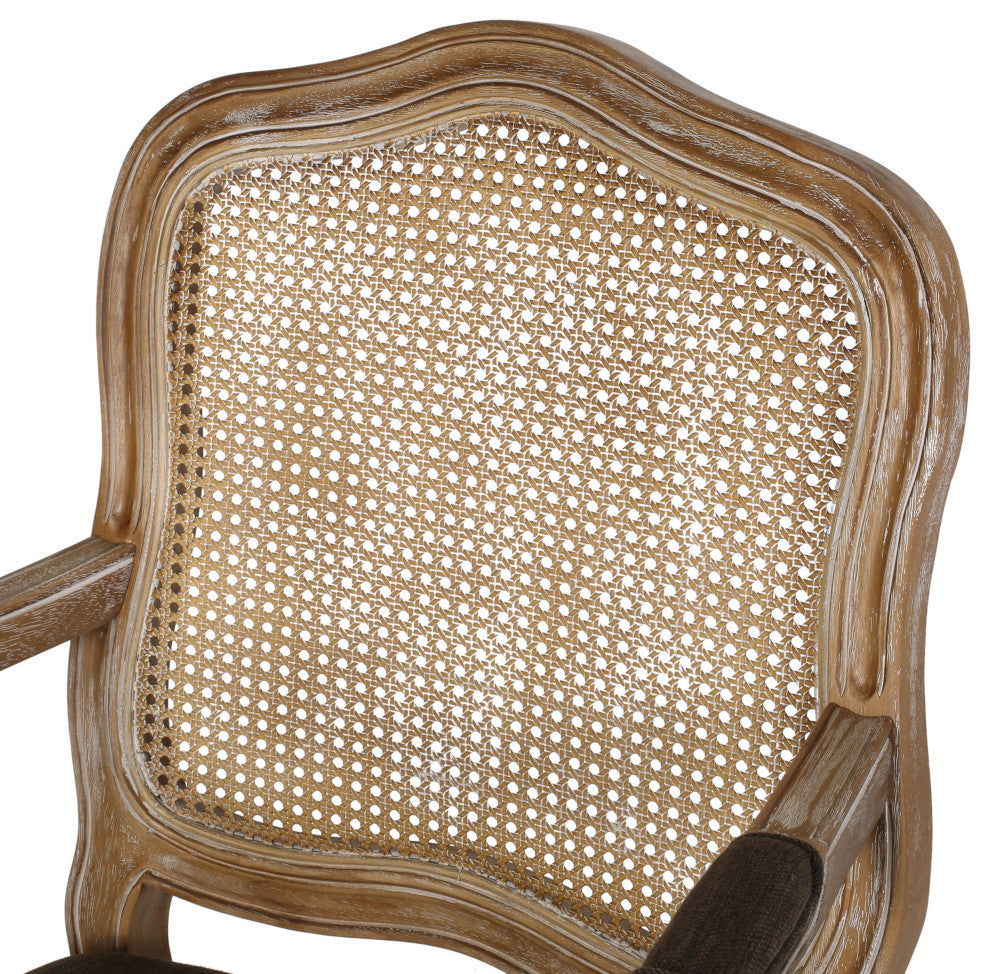 Absaroka French Country Fabric Wood and Cane 5-Piece Dining Set, Natural/Brown