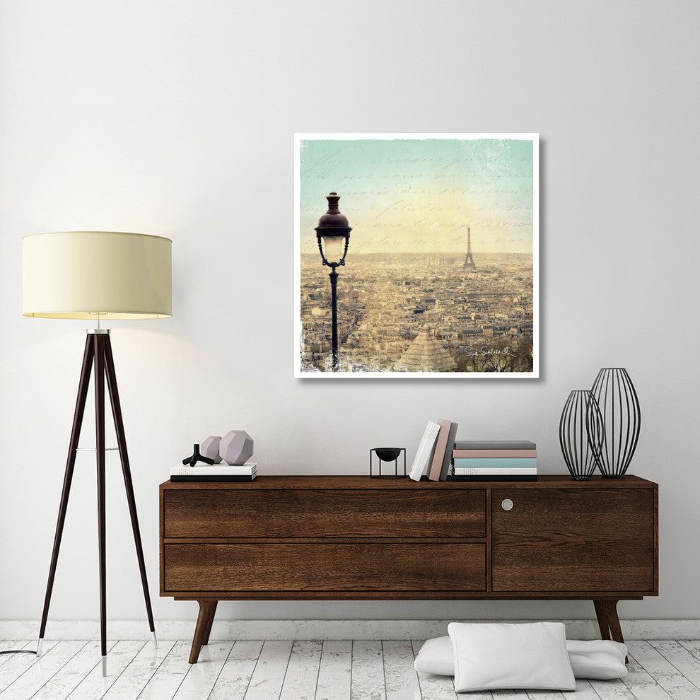 "Eiffel Landscape Letter Blue I" Digital Paper Print by Sue Schlabach, 42"x42"