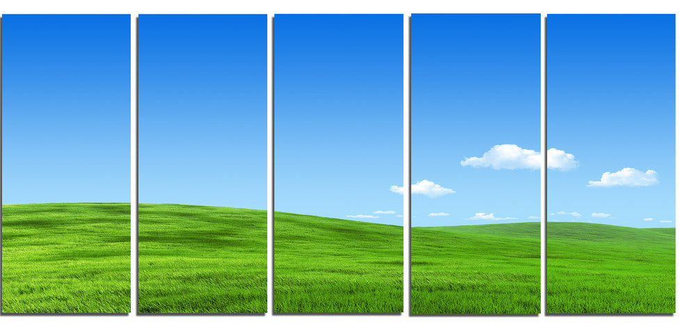 Calm Green Meadow, Landscape Canvas Art Print, 60"x28", 5 Panels