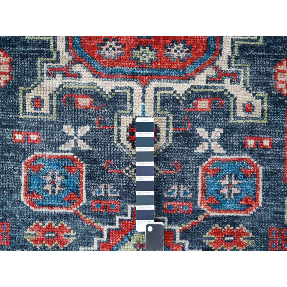Charcoal Black Karajeh Heriz Pure Wool Hand Knotted Round Oriental Rug 7'9"x7'9"