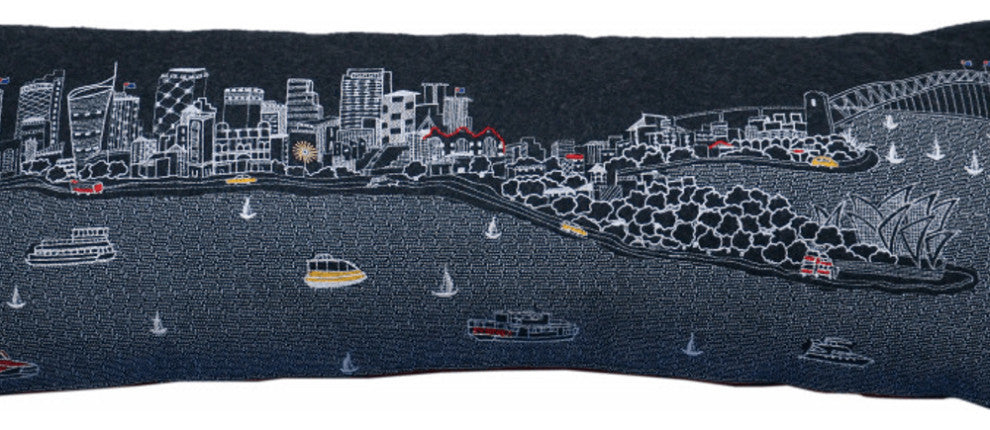 46" Black Sydney Nighttime Skyline Lumbar Decorative Pillow