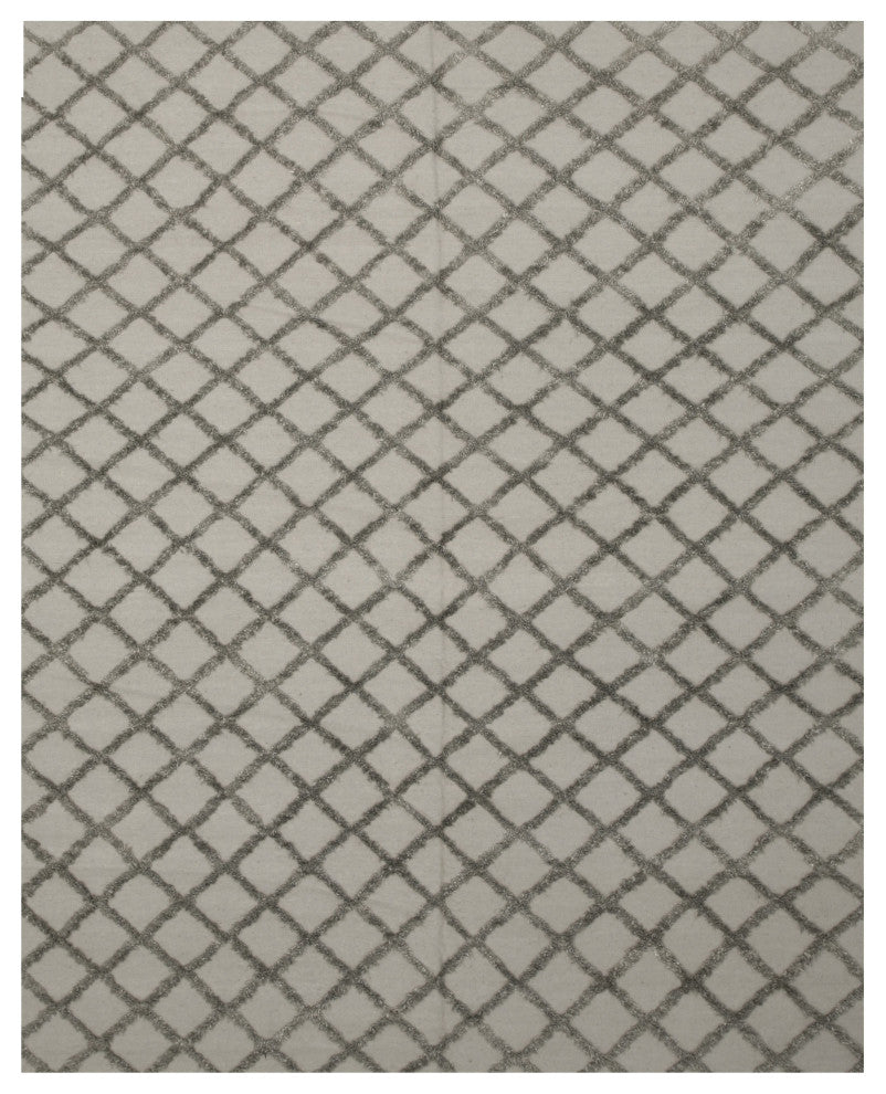 Handwoven Wool and Viscose Gray Transitional Trellis Marakesh Trellis Rug, 9'x12'