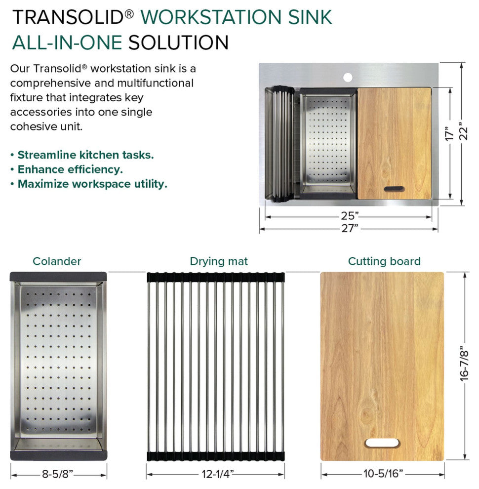 Transolid Kitchen Workstation, 1 Faucet Hole