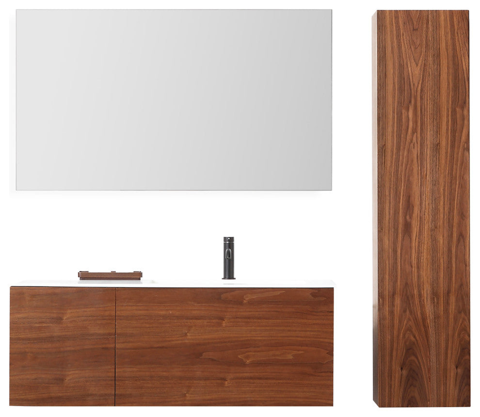 FIGURE Walnut Wall Mount Modern Bathroom Side Cabinet, 13"
