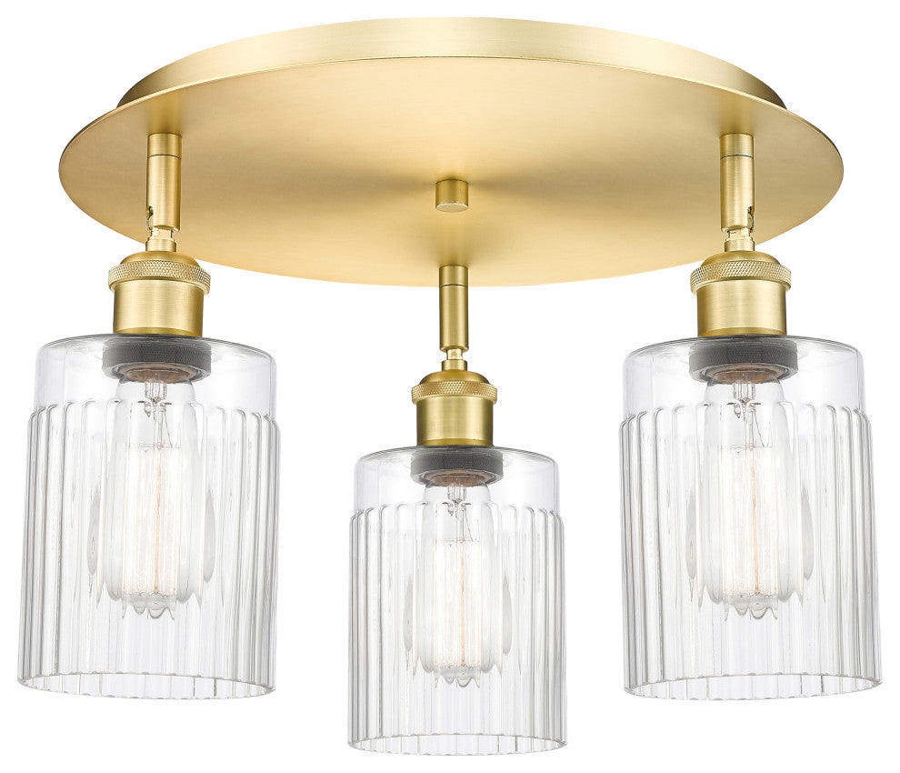 Hadley-3 Light 16" Flush Mount-Satin Gold, Clear Glass Shade
