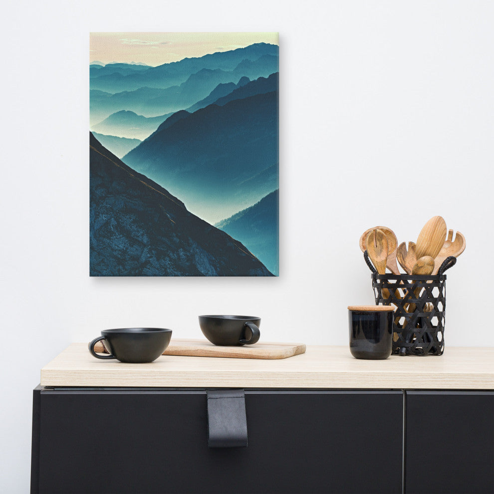 Misty Blue Silhouette Mountain Range Landscape Photo Canvas Prints, 16" X 20"