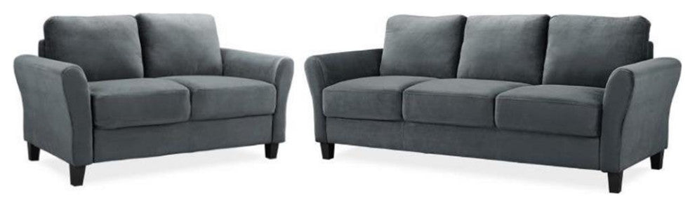 LifeStyle Solutions Transitional 2 Piece Sofa and Loveseat Set in Dark Gray