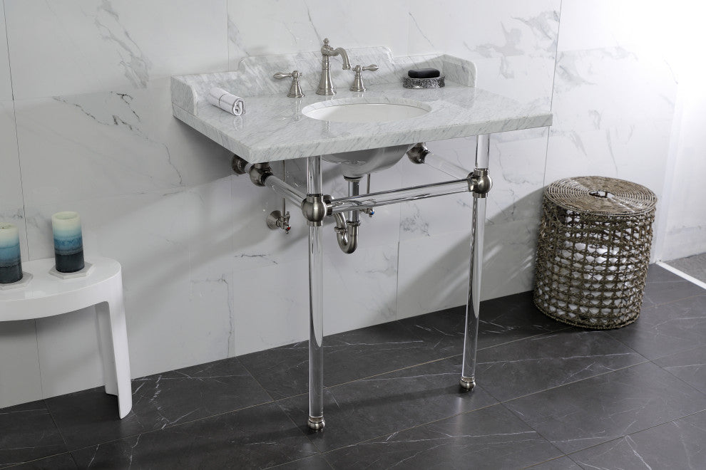 Kingston Brass LMS36MA8 36" Carrara Marble Console Sink, Acrylic Legs