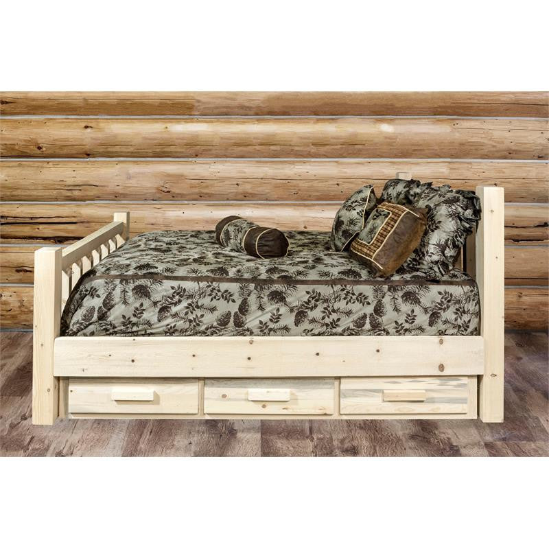 Homestead Collection Twin Bed With Storage, Clear Lacquer Finish