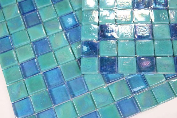 Mosaic Glass Tile Squares For Swimming Pool, Wet Areas & More, Blue Green