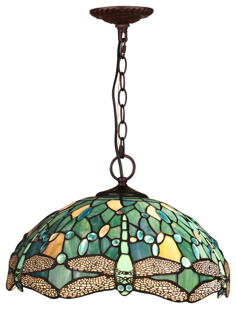 Sunniva Dragonfly Tiffany 2-Light Ceiling Pendant 16" Shade