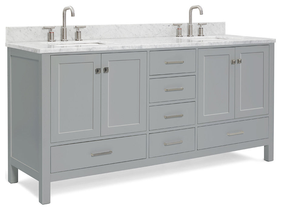 ARIEL Cambridge 73" Rectangle Sinks Bath Vanity Carrara Marble
