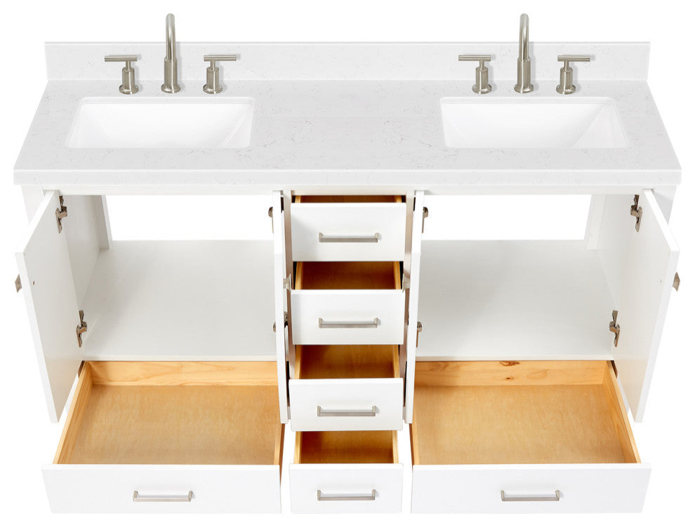 Ariel Cambridge 60" Double Rectangle Sinks Vanity, Carrara Quartz