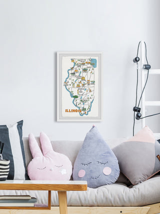 "Illinois Sites Map" Framed Painting Print, 12x18