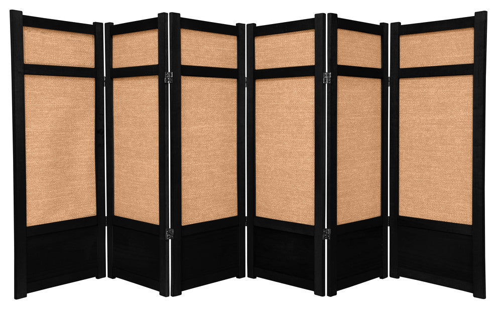 4' Tall Low Jute Shoji Screen, 6 Panel, Black