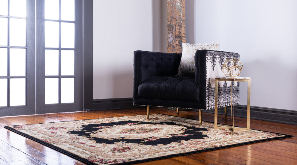 Unique Loom Black Charles Versailles 6' 0 x 6' 0 Square Rug