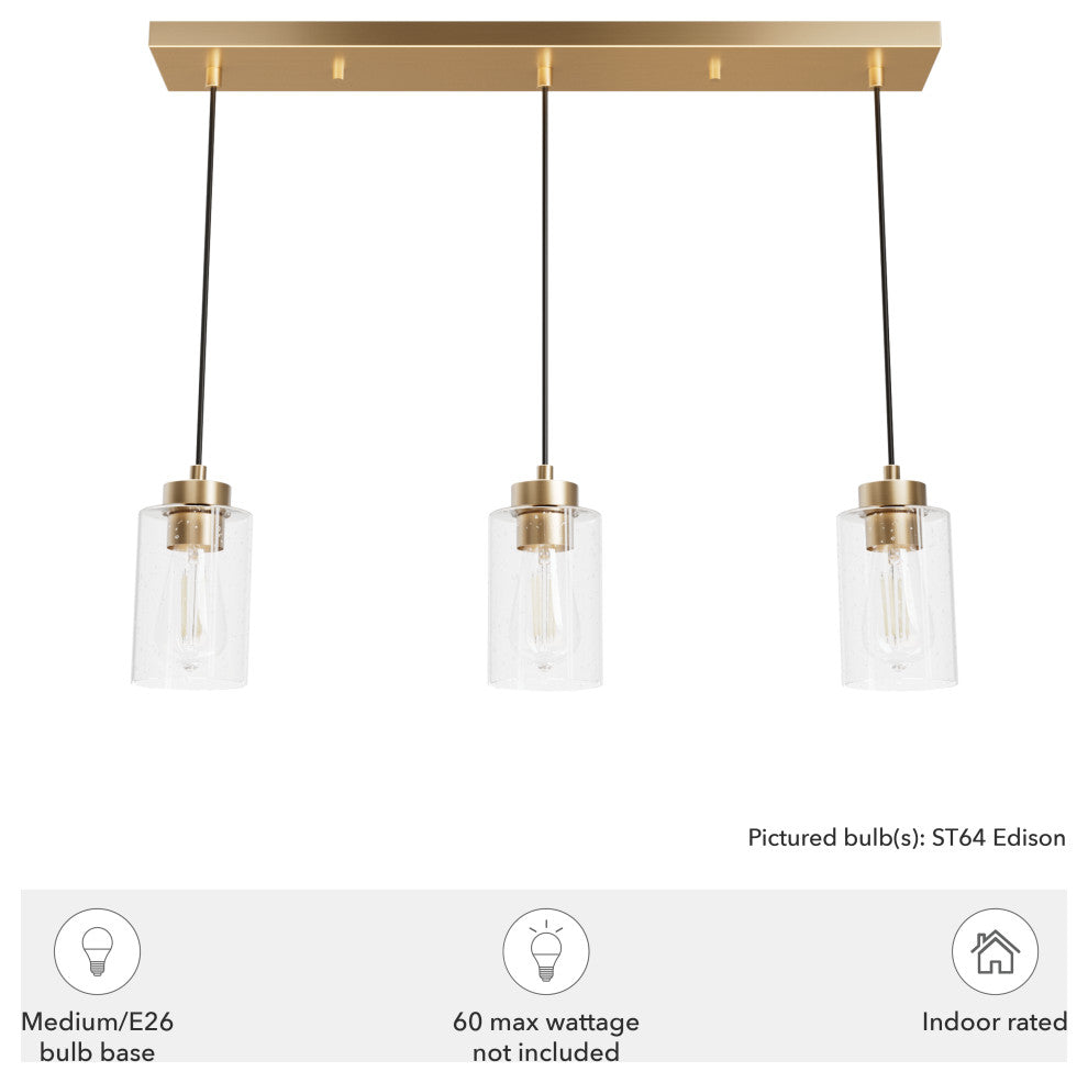 Hartland Alturas Gold With Seeded Glass 3 Light Cluster Ceiling