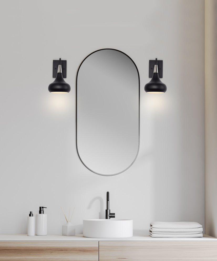 Phoenix 1-Light Wall Sconce, Matte Black With Polished Nickel
