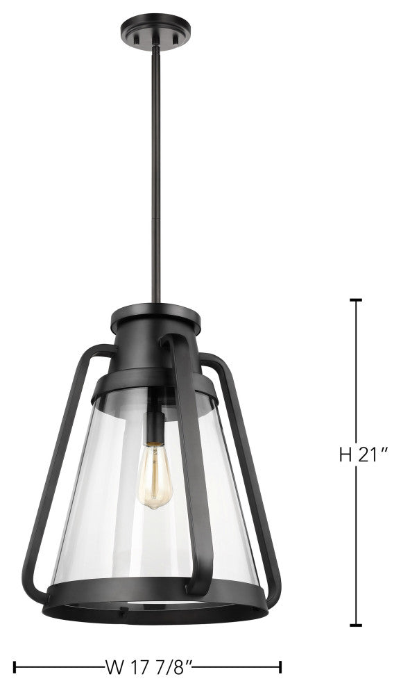 Everett 1-Light 18-Inch Pendant, Matte Black With Clear Glass