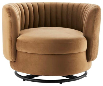 Embrace Tufted Performance Velvet Performance Velvet Swivel Chair, Black Cognac