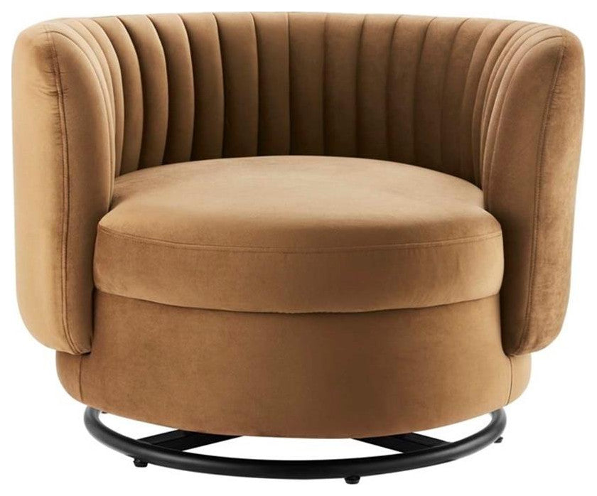 Embrace Tufted Performance Velvet Performance Velvet Swivel Chair, Black Cognac