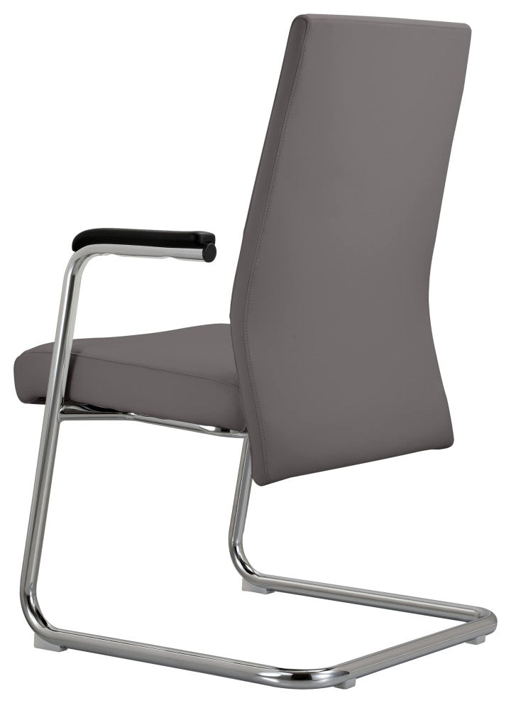 LeisureMod Aleen Office Chair With Upholstered Seat and Metal Armrest, Gray