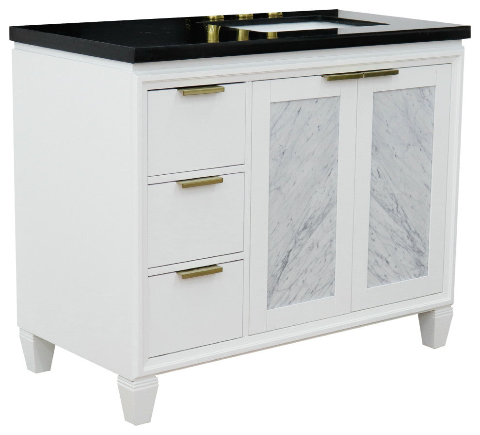43" Single Vanity, White Finish With Black Galaxy