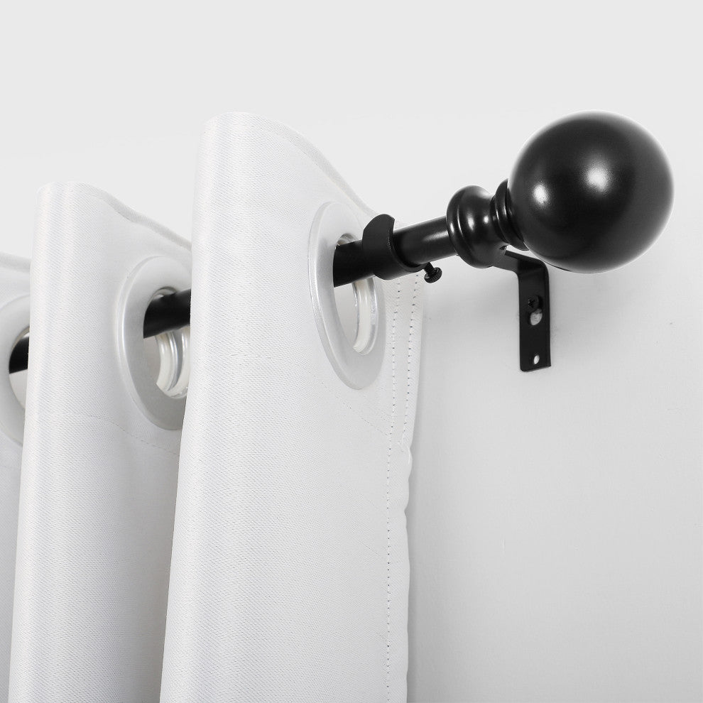 Utopia Alley Curtain Rod with Round Finials, Adjustable Length 28-48", Black