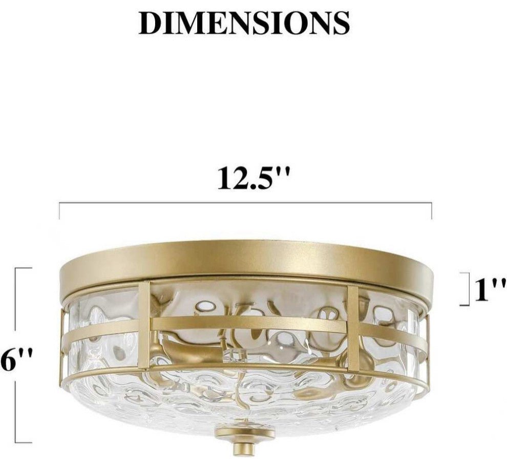 Gold Modern Flush Mount Ceiling Light Fixture Water Ripple Glass Shade Ceiling