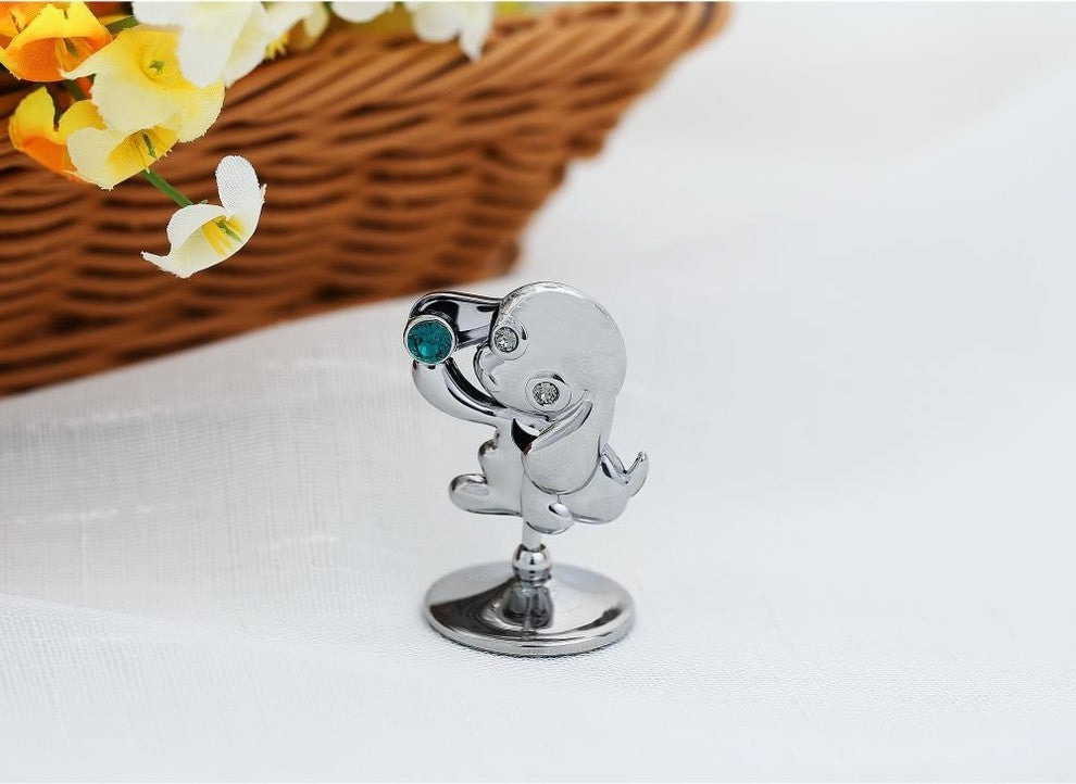 2018 Year of the Dog Matashi ChromePlated Silver Puppy Tabletop  w Green Crystal