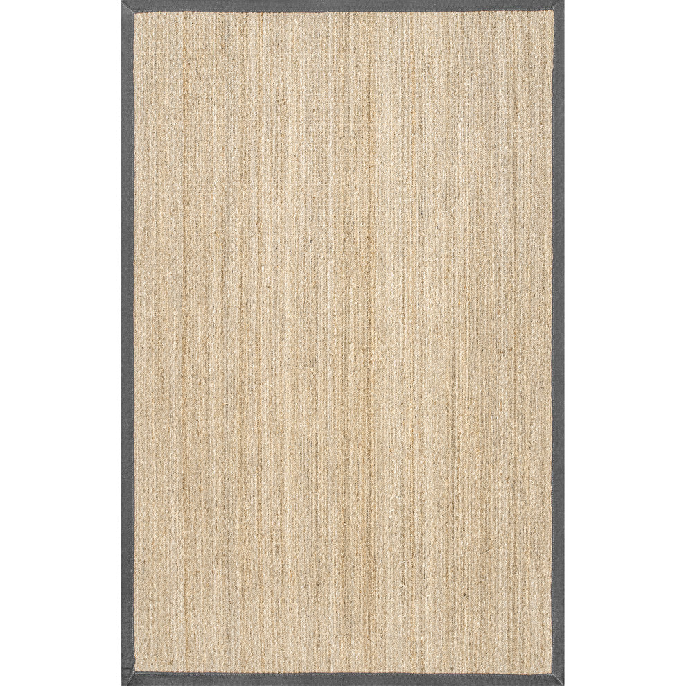 Nuloom Jute and Sisal Elijah Seagrass With Border Area Rug, Dark Grey 3'x5'