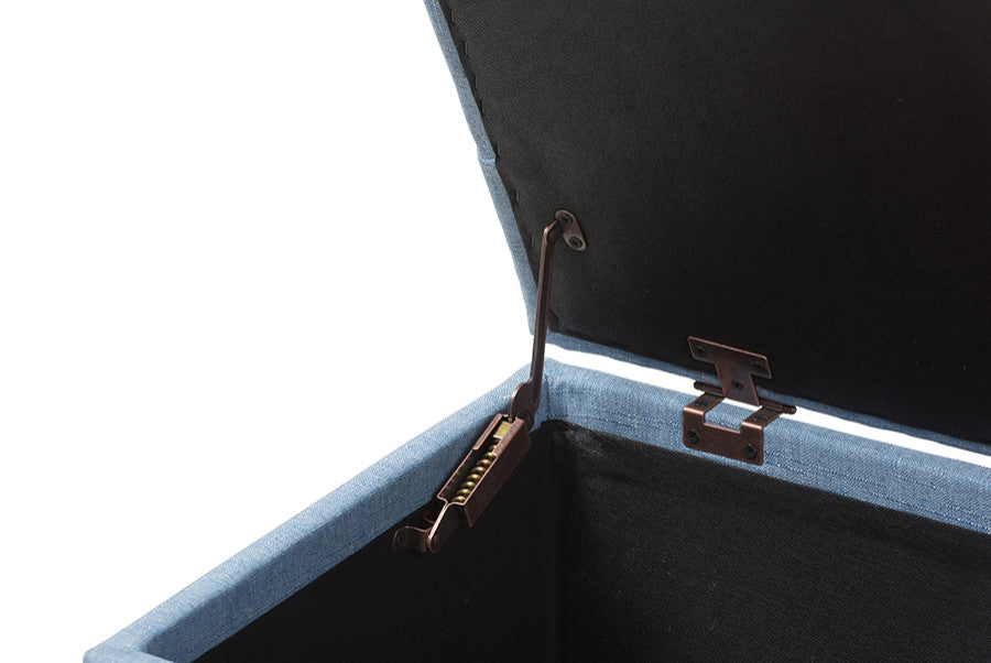 Paris Light Blue Fabric Storage Ottoman