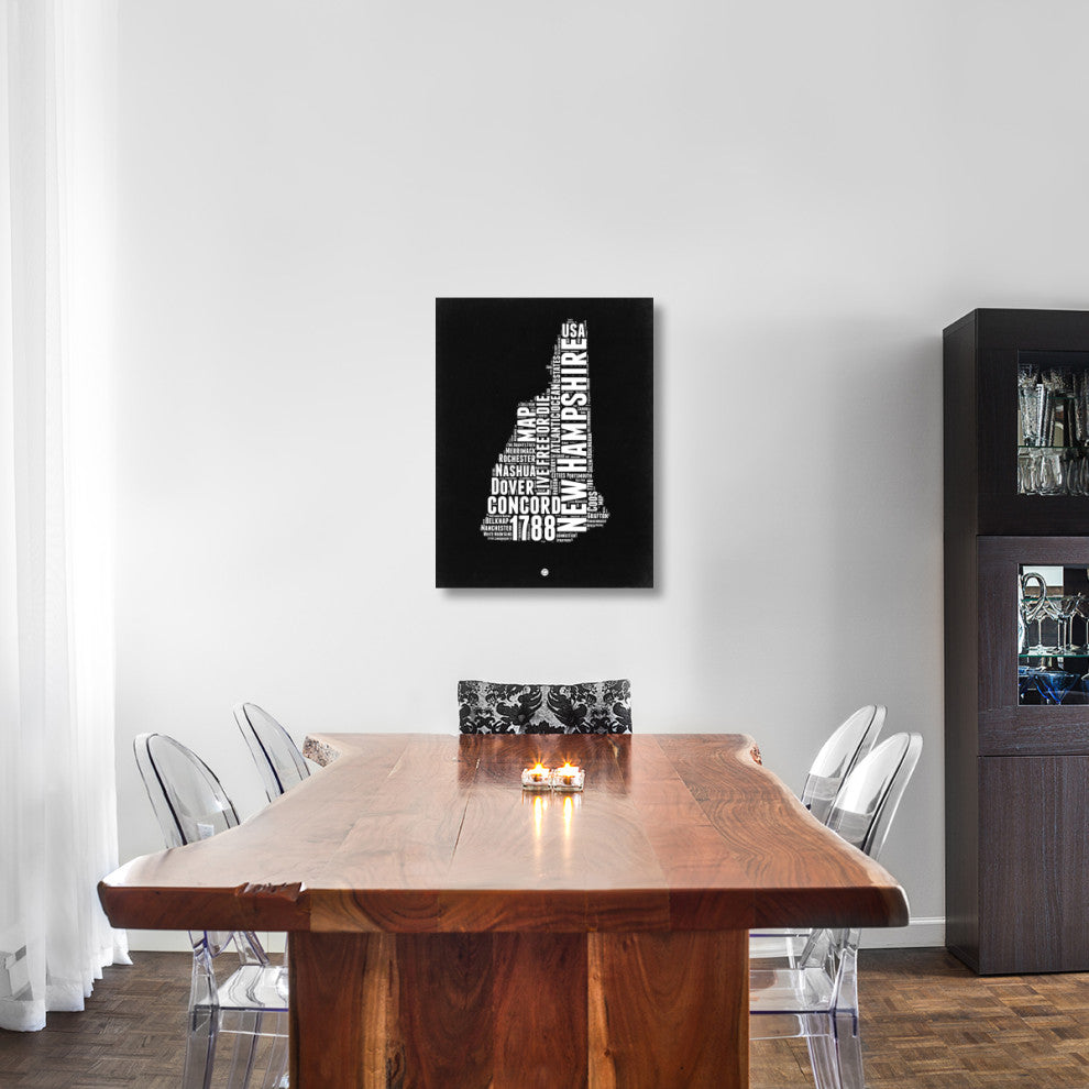 "New Hampshire Black and White Map" Fine Art Print