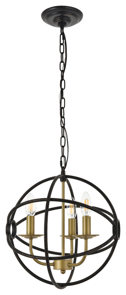 Brass And Dark Brown Finish 3-Light Pendant
